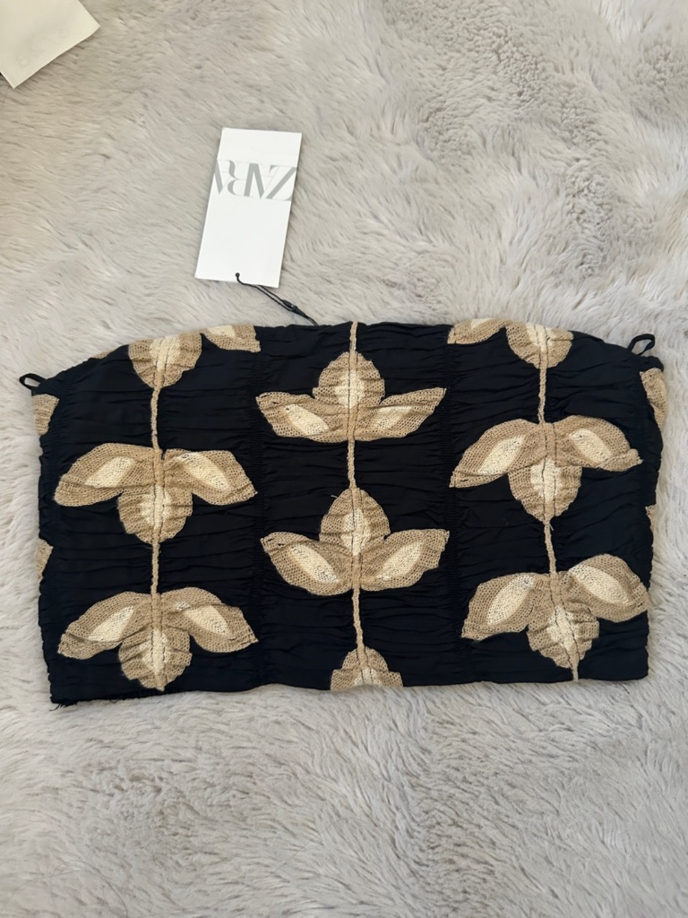 Zara Black Strapless Crop Top with Gold Floral Sequin Detail
